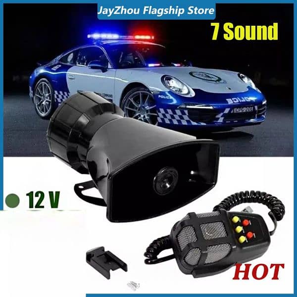 7-Sound Loud Car Warning With Mic Alarm Loudspeaker 12V Siren Air Horn 0