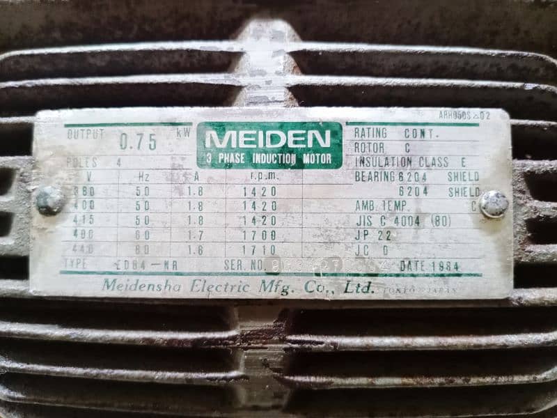 Meiden 3 Phase Induction Electric Motor 1