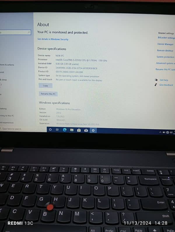 Lenovo T580, i5 8th gen with 8GB RAM/256GB NVMe 7