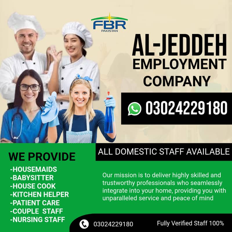 House maids , Helper , BabySitter , Chef , Care taker Domestic staff 0