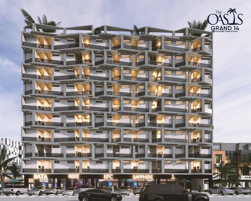 Book Now In 30lac Two-Bedroom Luxury Apartment in The Oasis Grand 14| Facing Park,Fountain & Eiffel Tower Bahria Town Location with Luxury Amenities! Defence Raya 0