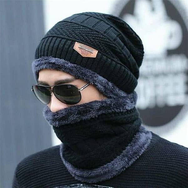 warm black acrylic beanie and neck warmer set 2 pcs 0