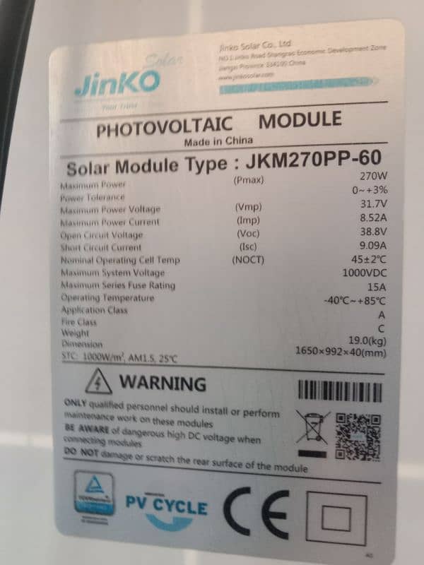 Good condition 270 watt jinko 70 Solar Panels For Sale 0