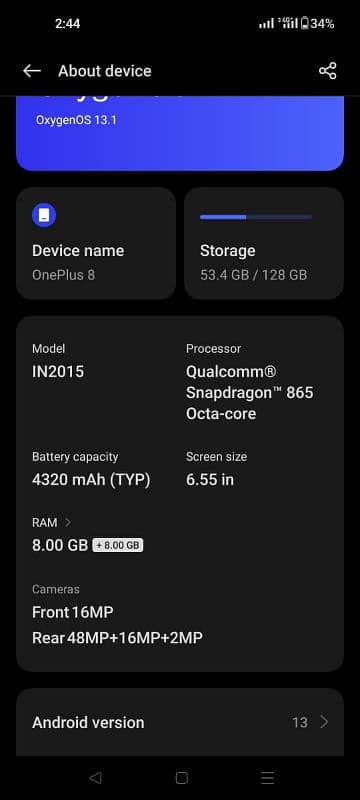 OnePlus 8  8GB128GB 2 Sim 1