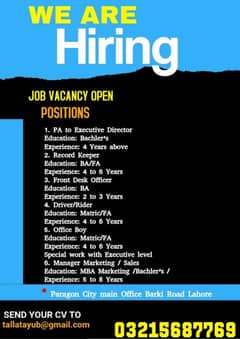 Job vacancies Available | Hiring Positions | Staff Required