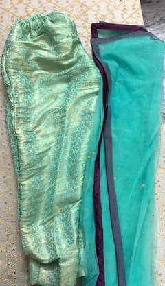 3 pcs dress light blue colour Net duptta jamawar trouser