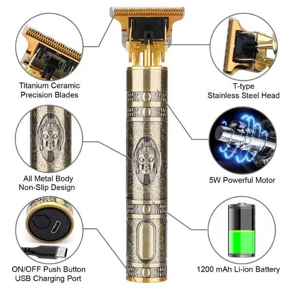 Machine| Metal USB Rechargeable Beard Trimmer T9 & Styler| Barbar 2