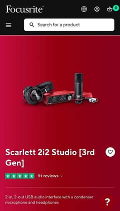 Focusrite Scarlett 2i2 Studio Bundle ( 3rd gen ) Audio Interface