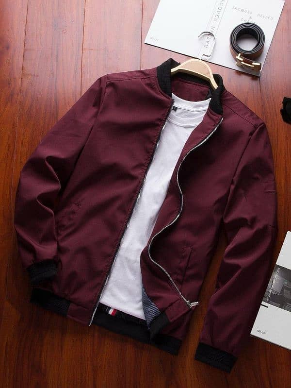 Men,s maroon fleece bomber jacket 1