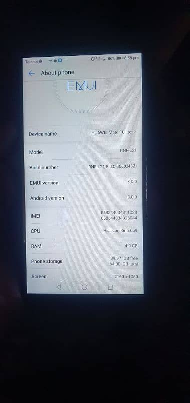 Huawei mate 10 lite 4GB 64 GB pta approved 0