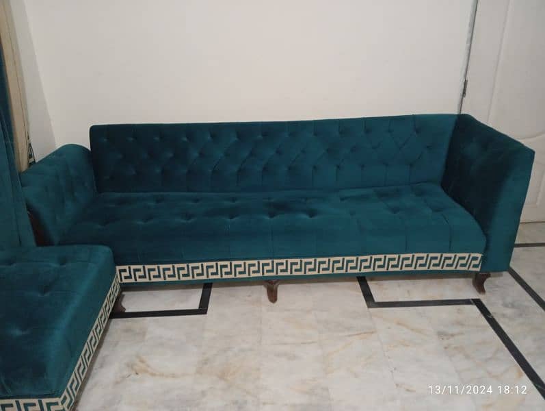 L Shape Sofa set with Dewan puffy and center table 3