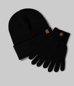 Winter Black Cap and Black Gloves