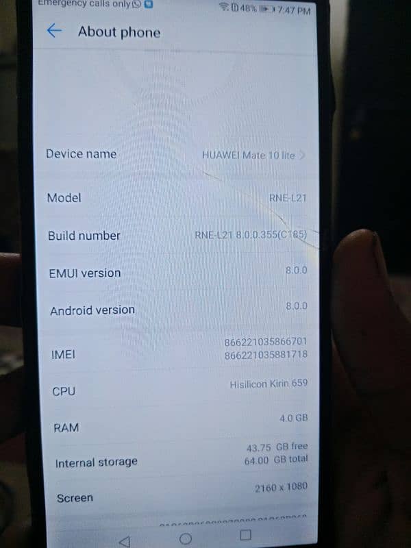 Huawei Mate 10 lite 4 June memory 0