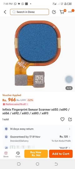 Infinix X627 Smart 3 Plus / X650 / X655C Fingerprint Sensor (B721)