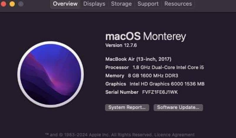 MacBook Air MacOs Monterey 2017 Version 12.7. 6 3