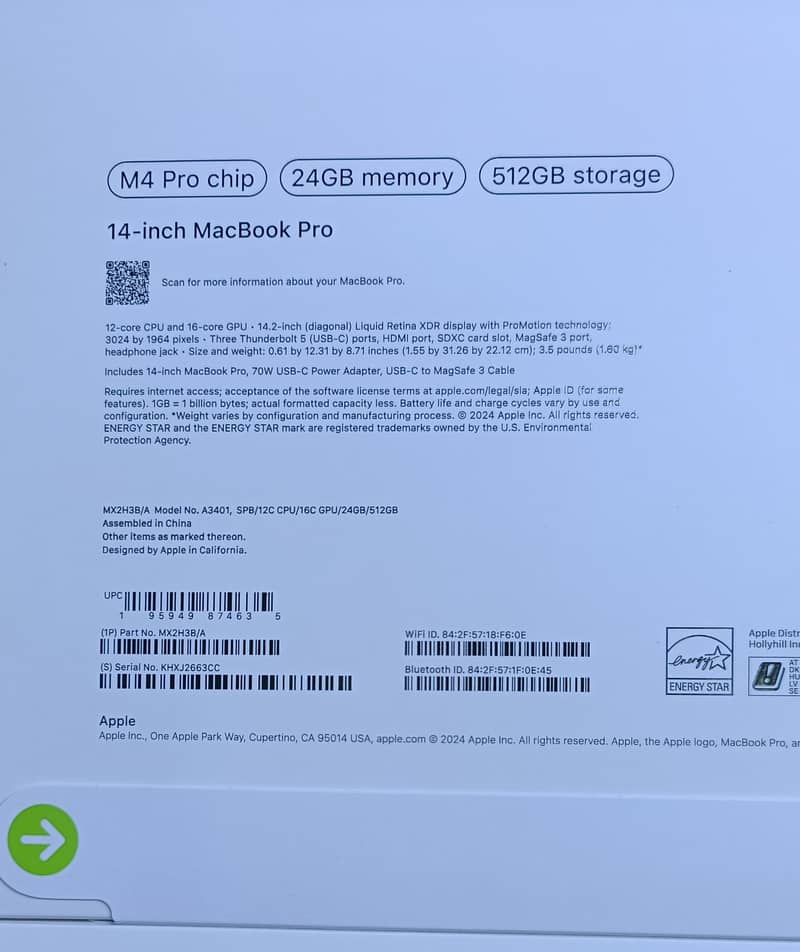 New MacBook Pro M4 Pro 14" Ram 24 SSD 512 Apple 1 Year Warranty 0