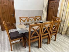 8 seater dining table / table with glass top / Ashwood dining table