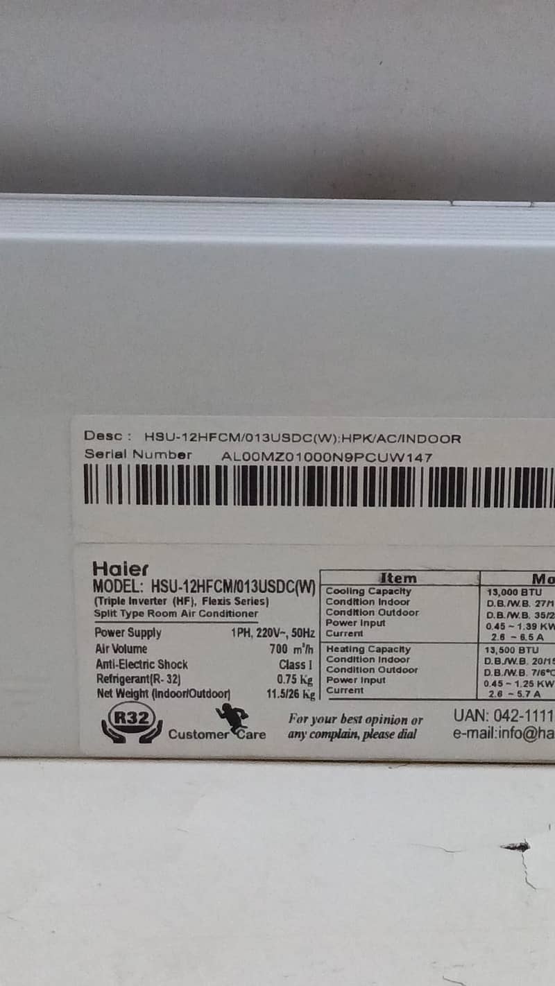 Haier 1 Ton (2 Month Used) HSU-12HFCM Triple Inverter Air Conditioner 1