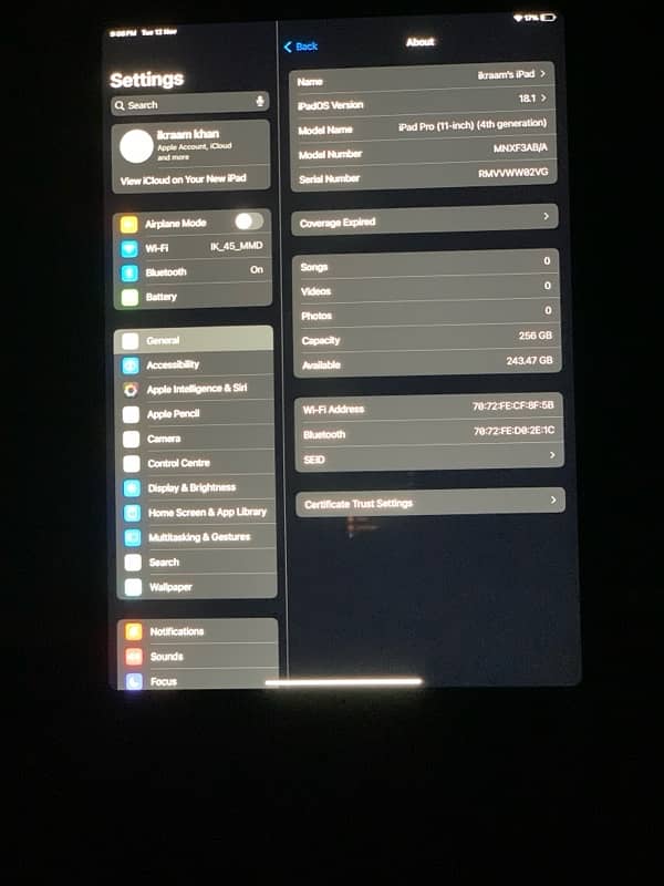 Ipad pro M2 chip 11 inch 256 GB 4