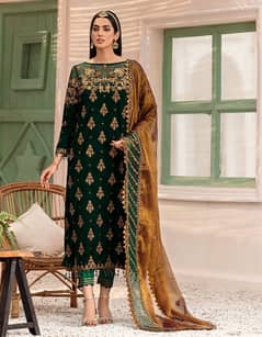 Velvet  embroidery suit with Net Embroidery dupatta