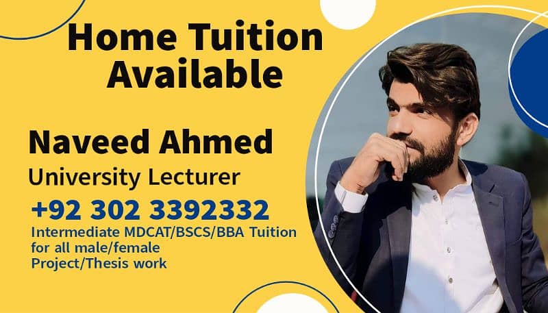 Home tutor for MDCAT/BSCS/BBA/MBA 0