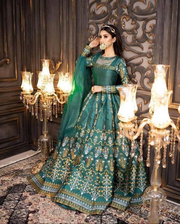 Eligant green Embroidered silk maxi suit-3 pieces set 0