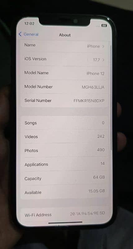 Iphone12 non pta 10/10 water Pack and 4 month sim usage time available 4