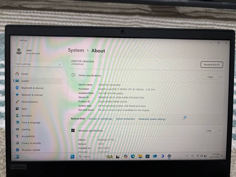 lenovo e14 i7 10th gen  16ram 7