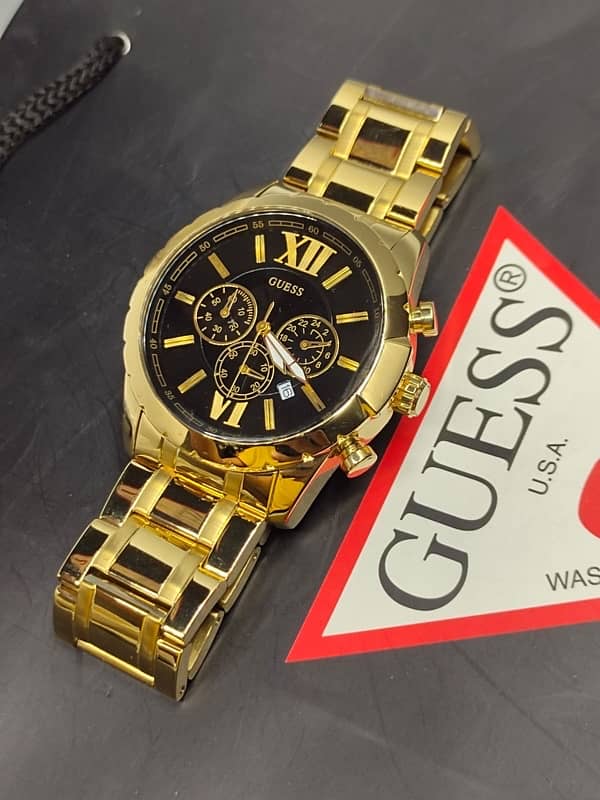 Guess Gold Tone Stainless Steel Black Dial Men's Watch W0193G1 1