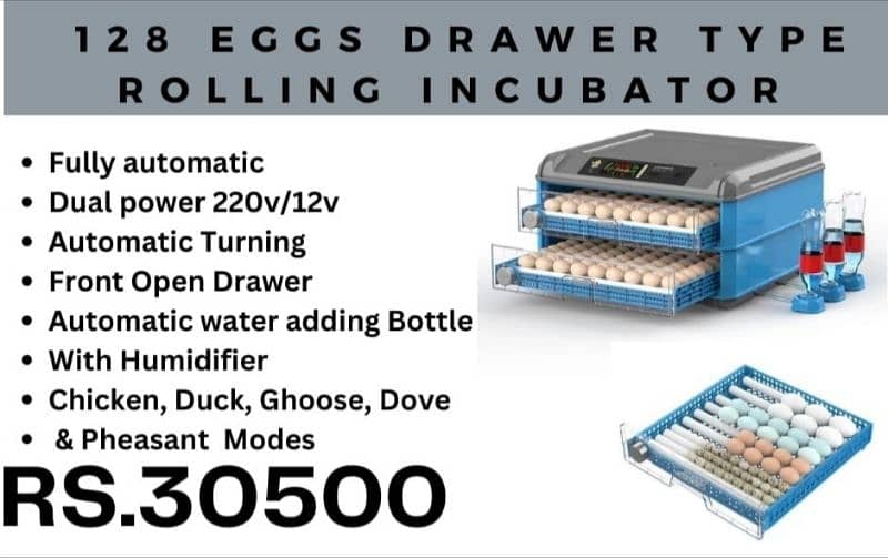 Imported automatic incubators available 8,18,24,26,36,56,64,70 eggs 14