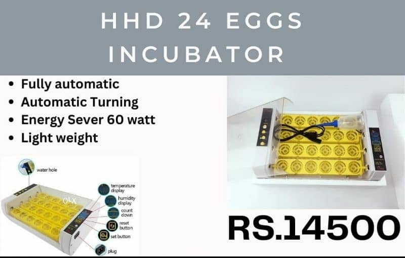 Imported eggs incubators available in 8, 18, 24, 36, 56, 64 & 70 eggs 1