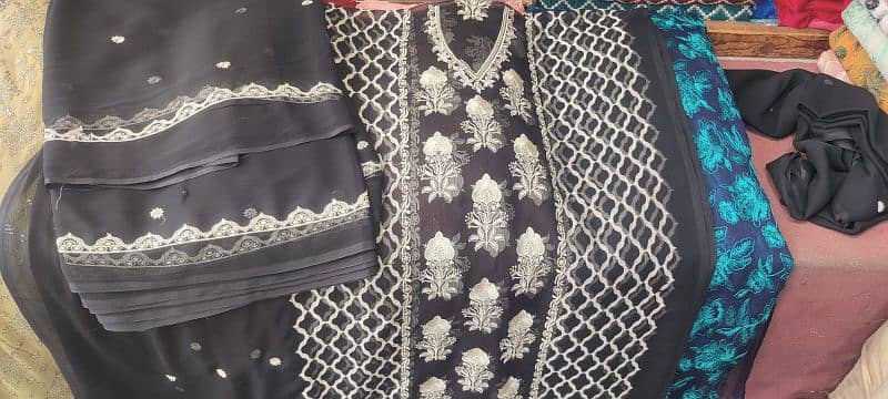 2 &3 PC Printed Shirt With Patches & Bamber Chiffon Embroidered 1