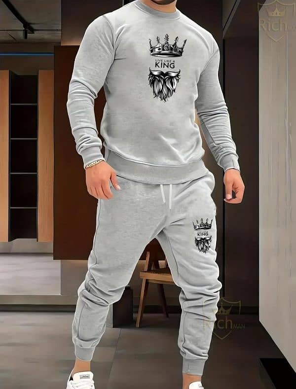 2 pcs Man Fleece Graphics Sweatshirt Tracksuit 0