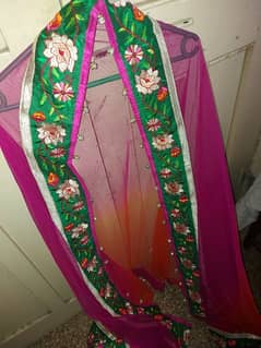 haeavy pink green orange mix langa choli dupata