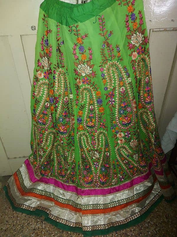 haeavy pink green orange mix langa choli dupata 1