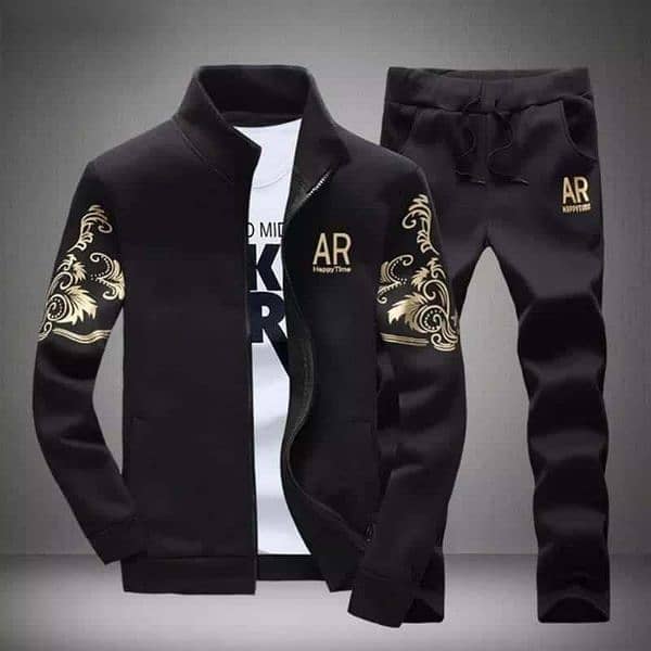 men's black fleece Track suit 2 piece plain design for ultimate 2