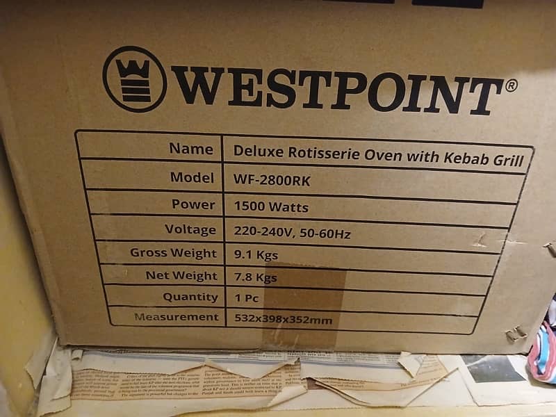 WestPoint Rotisserie Oven with Kebab Grill WF-2800RK 1