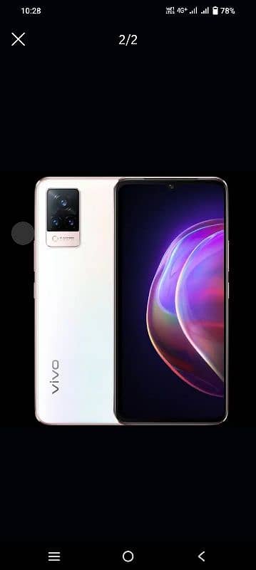 vivo v21 candation 10 by 10  box and charger ke Sath white color me 1