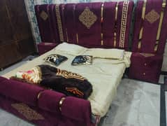 Red velvet Bed set, two side tables and 3 Sofa