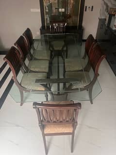 Dining Table 8 seater | 12mm glass top | Black Sheesham