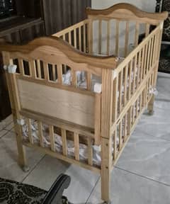 Baby cot + swing, wooden, used, good condition