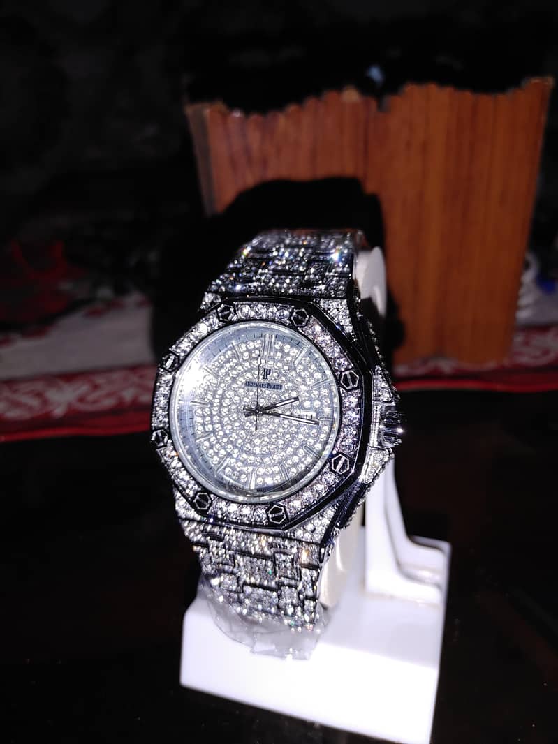 AP STYLE FULLY ICED WATCH SILVER 6