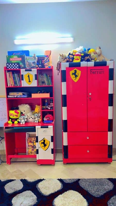 KIDS BED SET (BED CAR SHAPE) BOOK RACK ALMARI 2