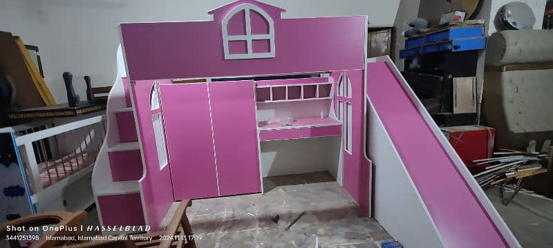 bunk bed with study table and almari and slide delevered 2