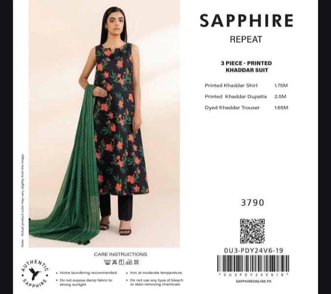 SAPPHIRE 3 PIECE PRINTED KHADDAR Suit 3