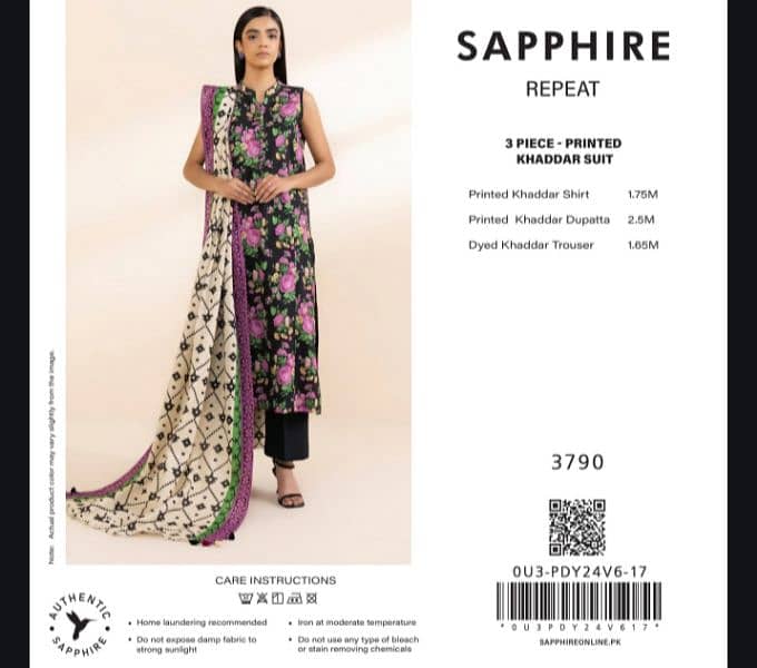 SAPPHIRE 3 PIECE PRINTED KHADDAR Suit 4