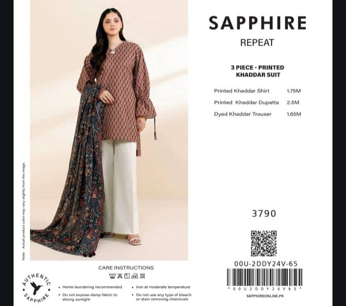 SAPPHIRE 3 PIECE PRINTED KHADDAR Suit 7