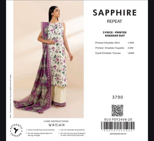 SAPPHIRE 3 PIECE PRINTED KHADDAR Suit 8