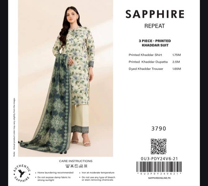 SAPPHIRE 3 PIECE PRINTED KHADDAR Suit 9