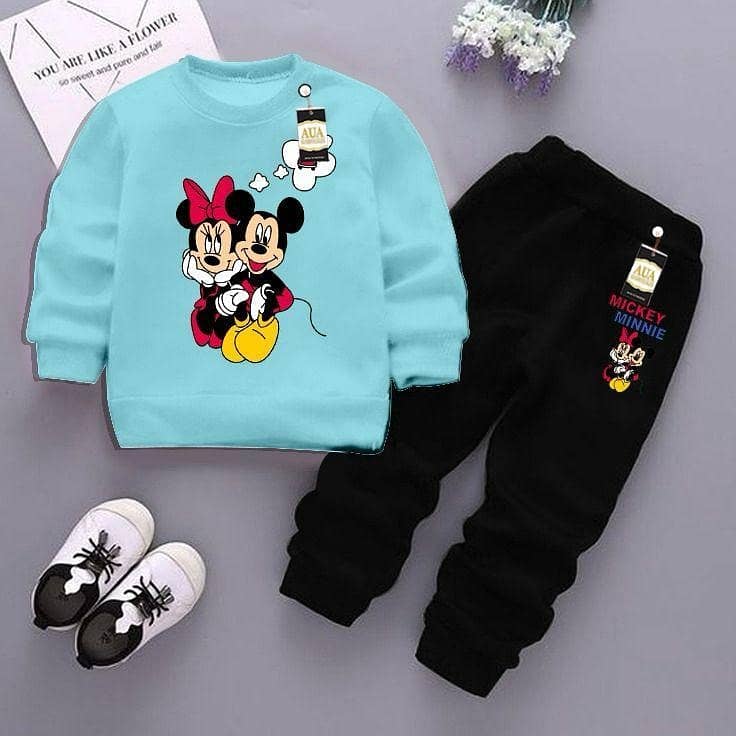 2 pcs girls fleece printed sweatshirt track suit 0